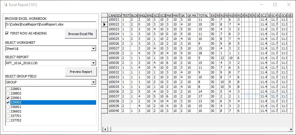 Screenshot of Olympiad Add-on Module Generates an Excel